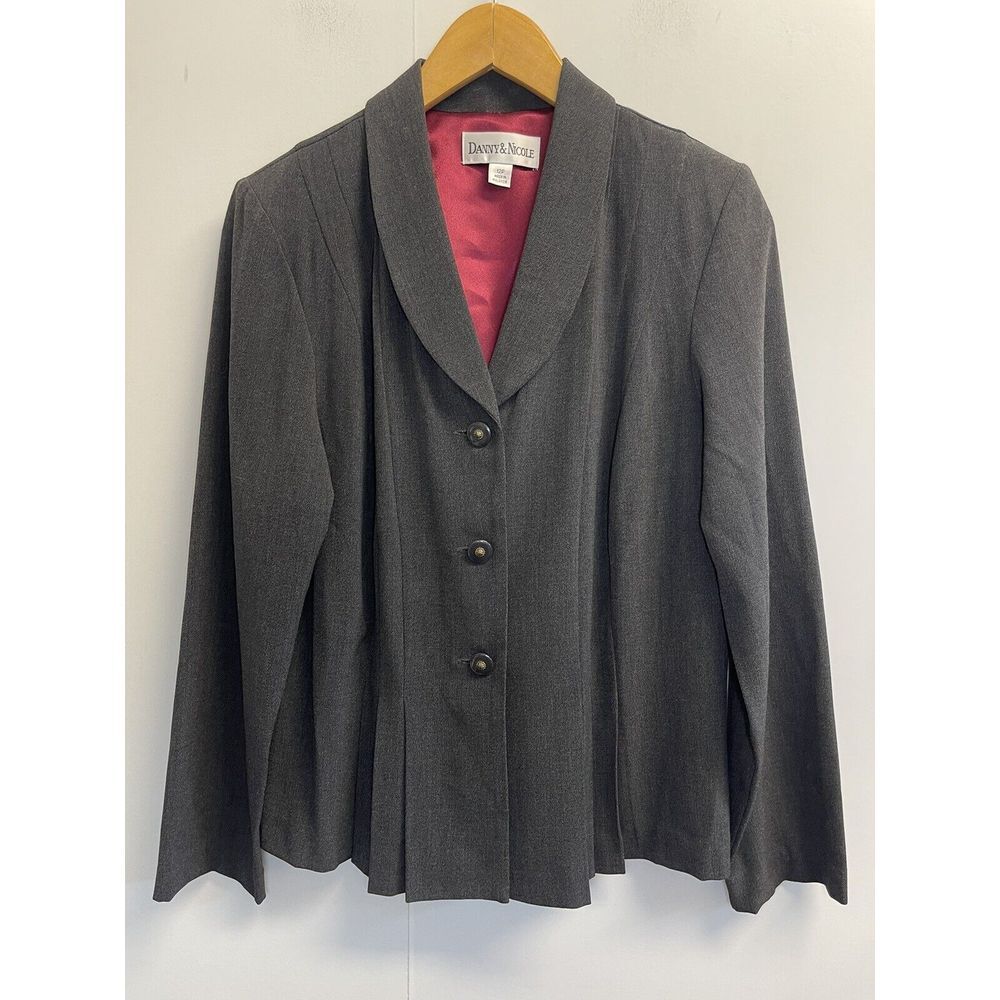 Vintage Danny & Nicole Jacket Blazer Womens Size 12P Gray/Black 3 Button Pleated